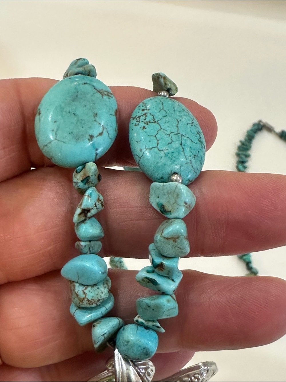 Southwestern Authentic Turquoise Style Chip Layered Necklace Set Cross Pendant - Picture 5 of 9
